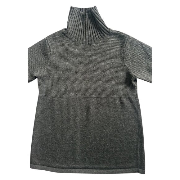 Merino Wool Short Sleeve Charcoal Sweater Mock Turtleneck Women’s Small - Picture 2 of 9